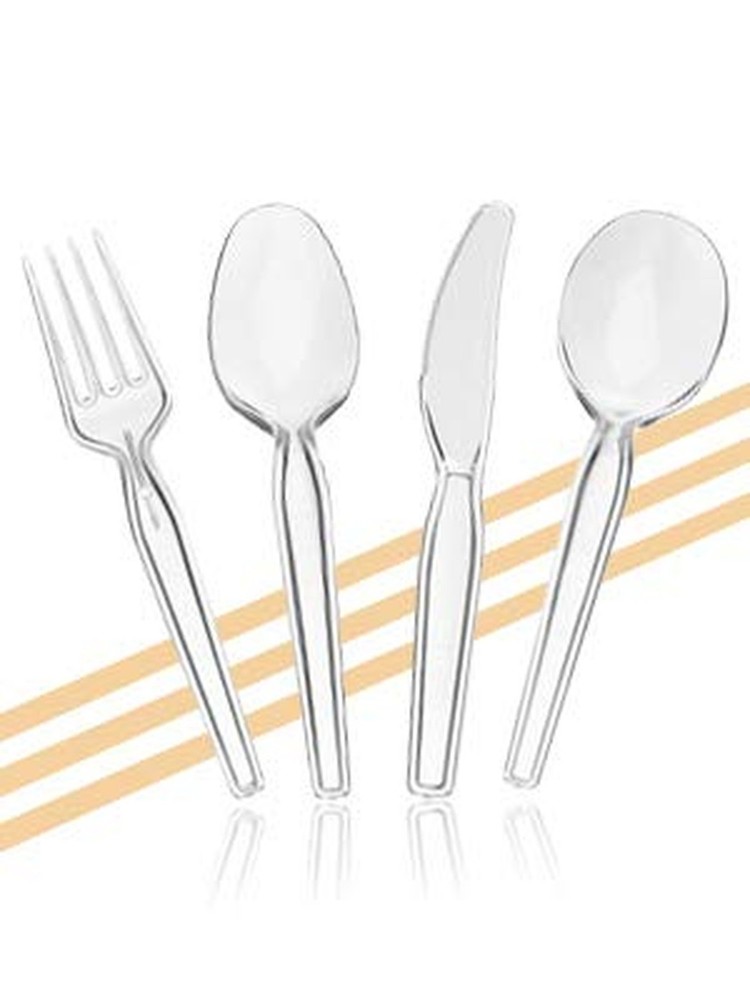 [50 Count] Settings Plastic Clear Forks, Heavyweight Disposable Cutlery, Grea...