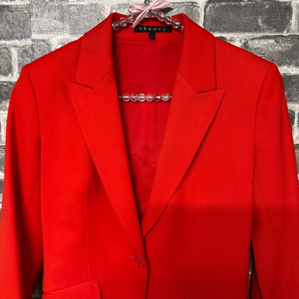 Theory wool blazer red one button closure pockets jacket SIZE 0