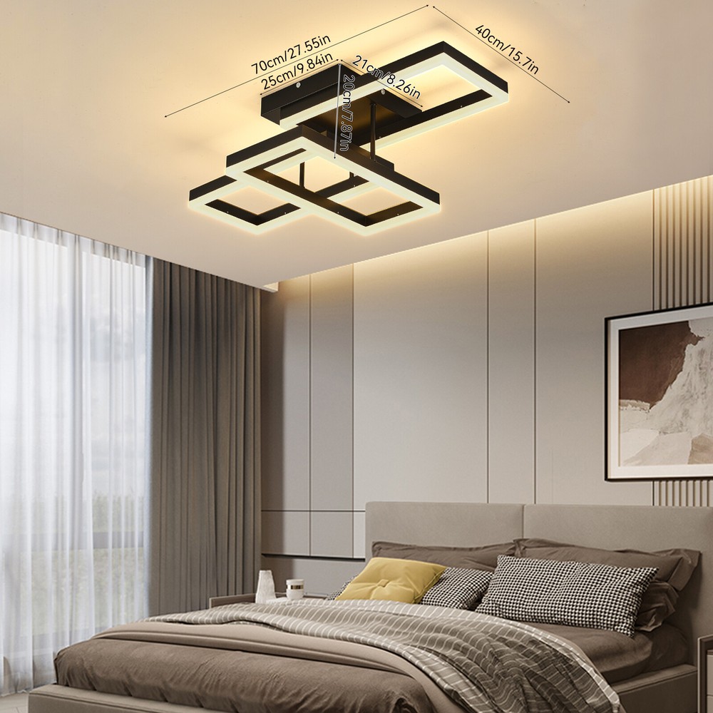 Ceiling Light Black Square Flush Mount Remote Control Dimmable Rectangle