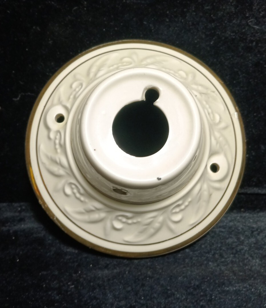 Porcelier Ceramic Ceiling Light Fixture Off White And Gold 5.5"W x 3"H