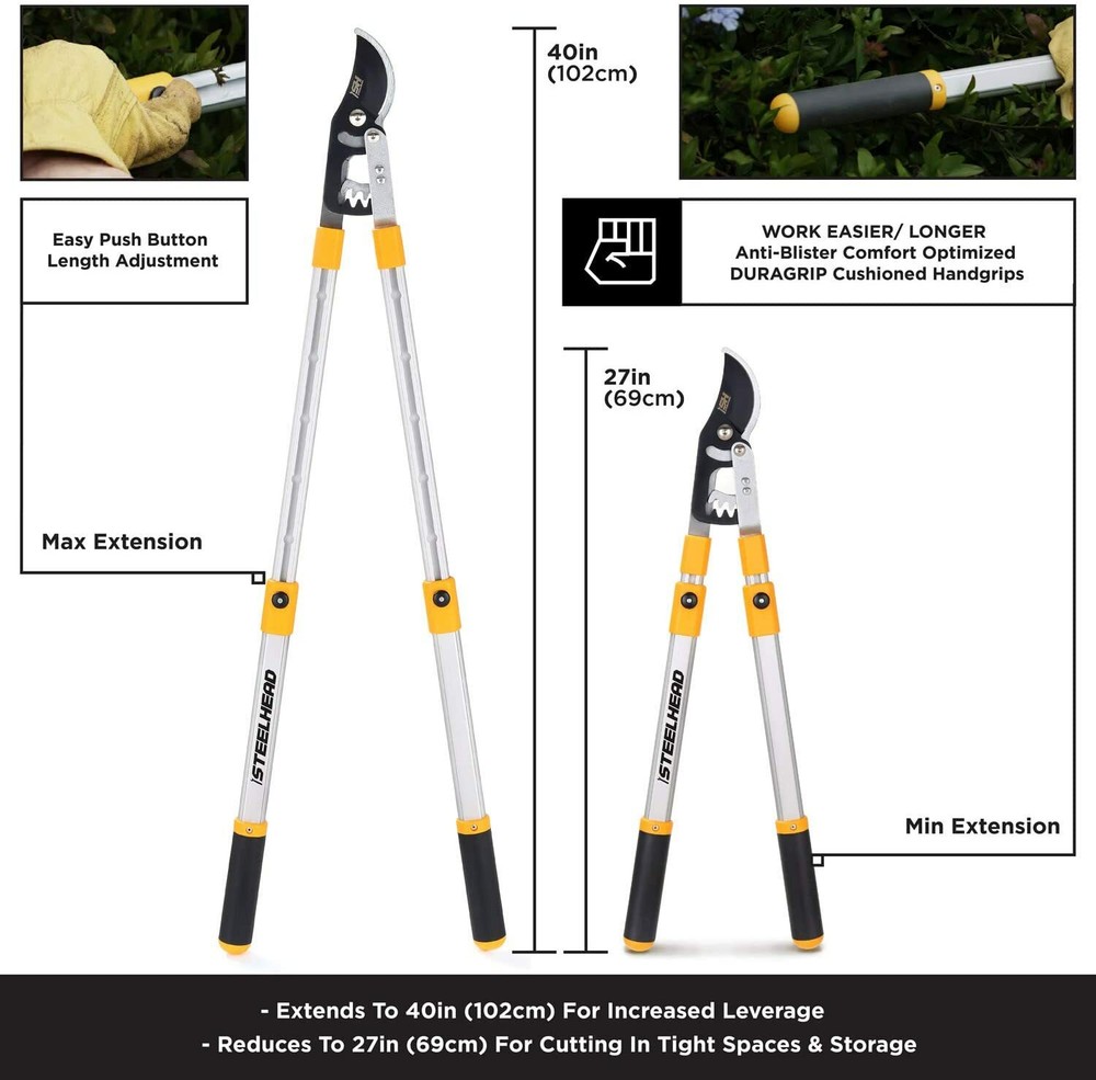Extendable Handles Bypass Lopper Pruner Tree Limb & Branch Trimming Cutting Tool
