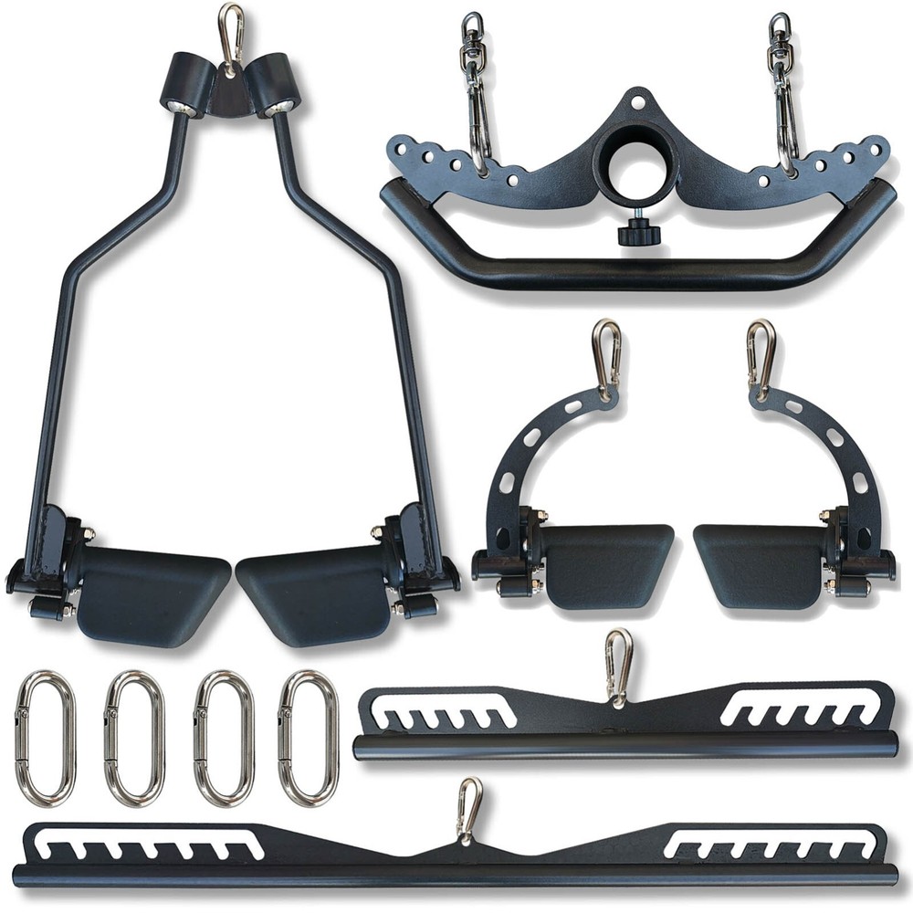 5Pcs Set Black Adjustable Lat Pull down Bar Cable Machine Attachments for Gym