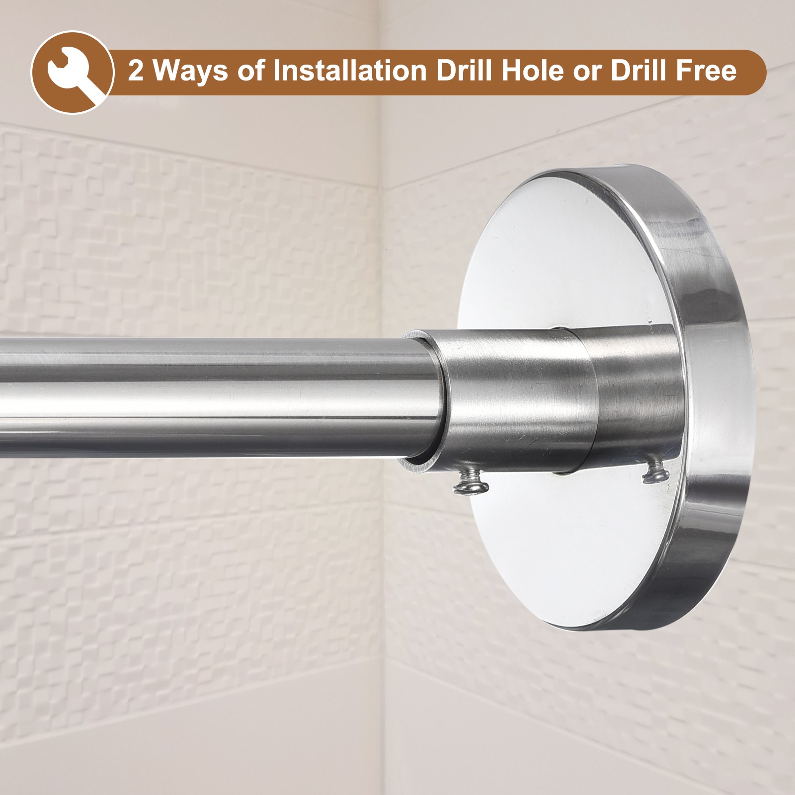 Stainless Steel L Shaped Corner Shower Curtain Rod 75-95cm/30"-37"