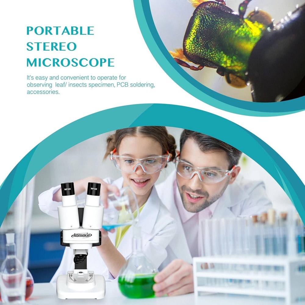 Battery Powered Stereo Microscope with 10 Slides and Insect Specimens Included