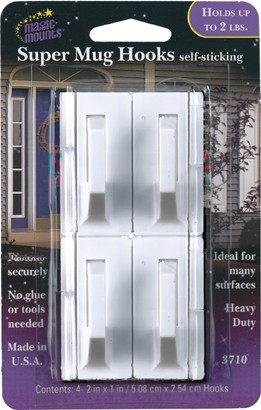 Magic Mounts 3710 Super Mug Hooks Self-Sticking 4 Pack 2"x 1"