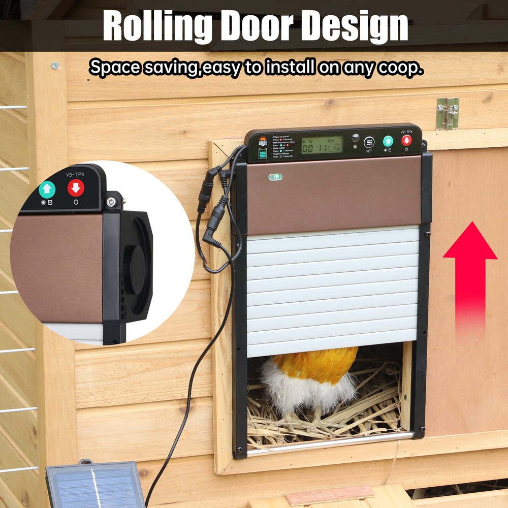 Automatic Chicken Coop Door LCD Battery Solar Powered Timer Light Remote Control