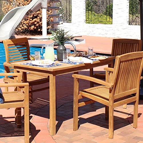 Sunnydaze Rectangular Solid Teak Outdoor Dining Table - Light Wood Stain