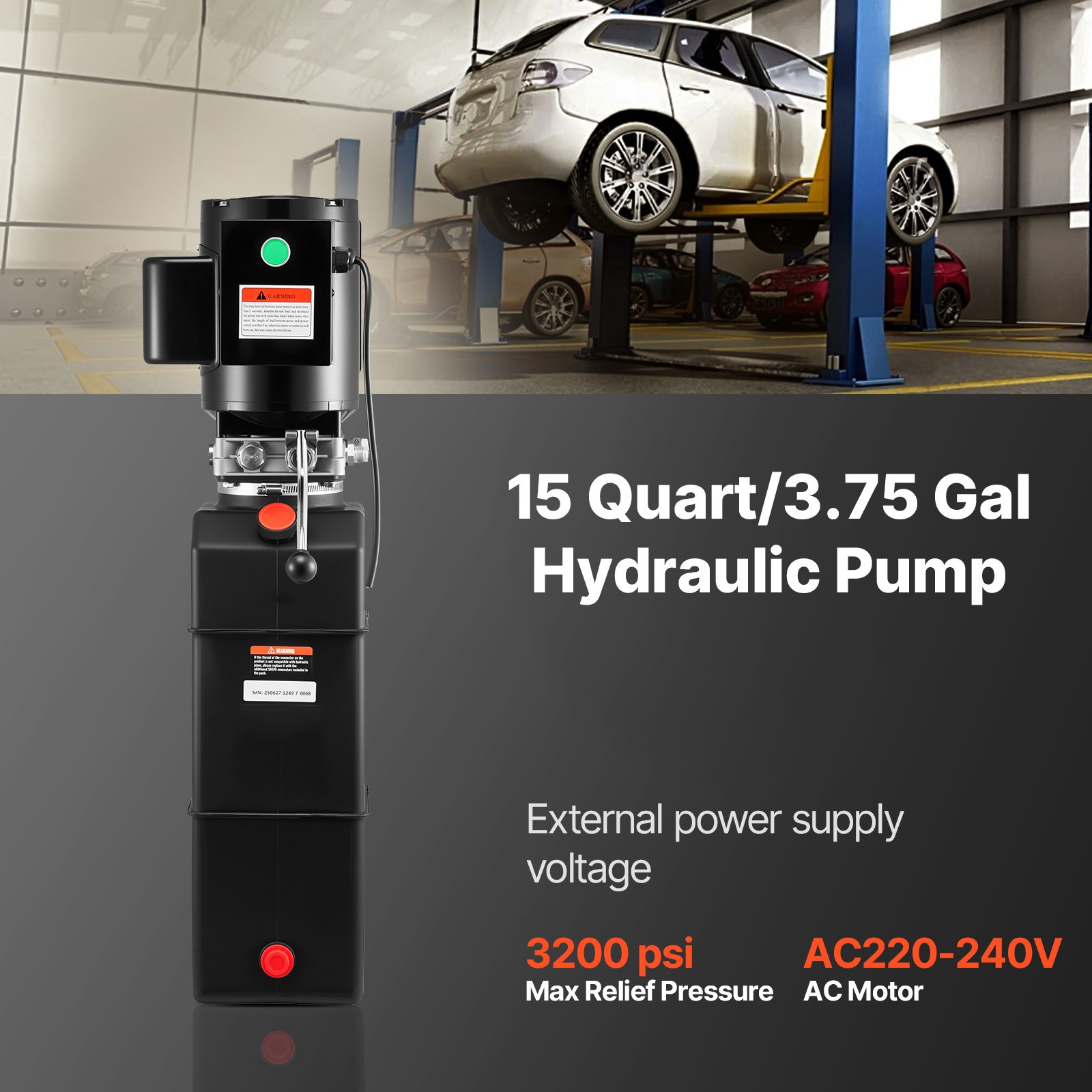 Uimoso Hydraulic Power Unit 15 Quart Single AC 220-240V for 2/4 Post Lift Pump