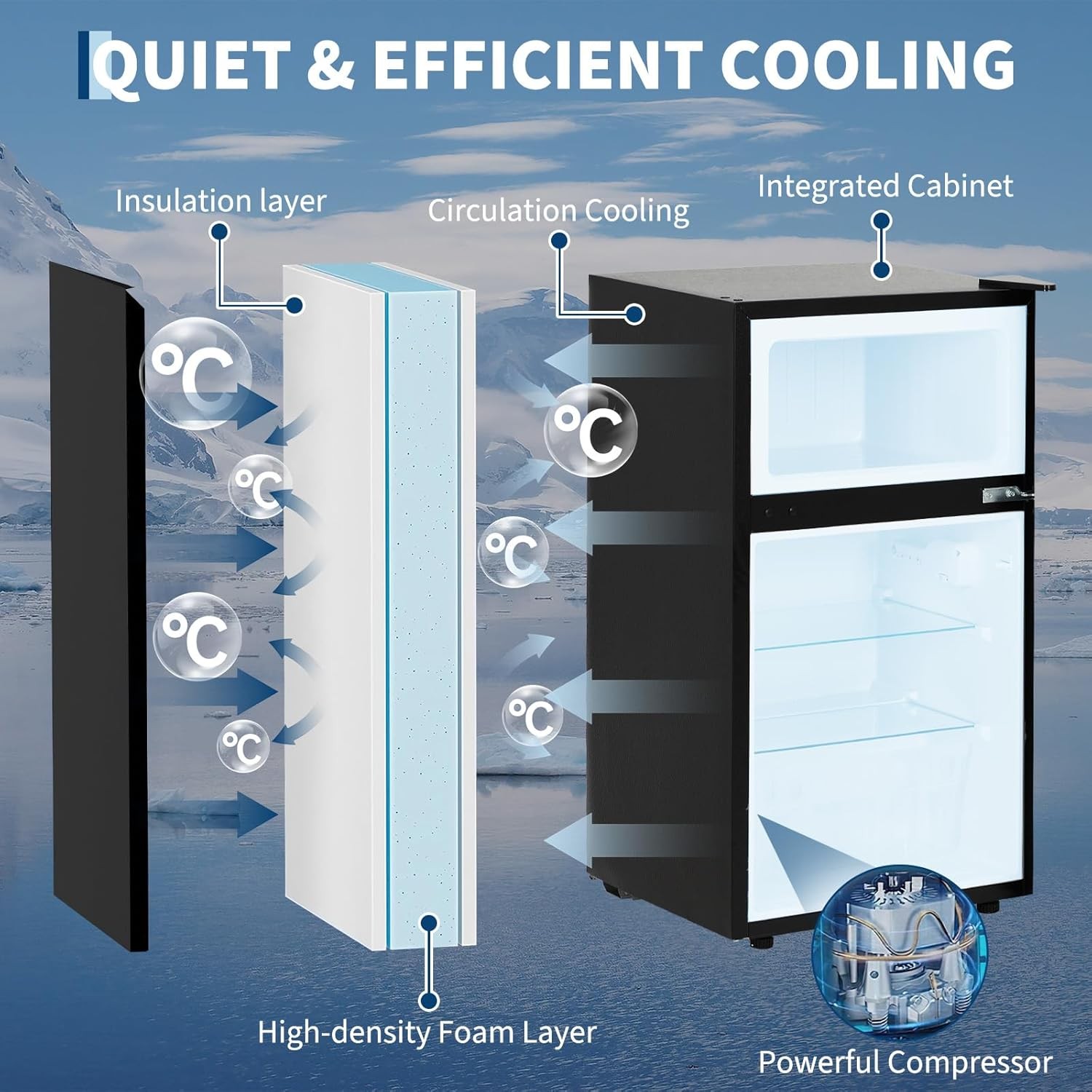 3.1 Cu.ft 2-Door Mini Fridge with Freezer, Compact Stainless Steel Refrigerator