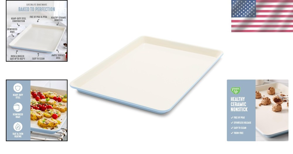 Durable 18” x 13” Half Baking Sheet - Toxin-Free Ceramic Nonstick Coating