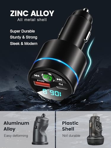 FM Transmitter for Car Bluetooth 5.3, [All-Metal] PD 30W & QC3.0 18W Fast Black