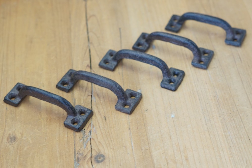 5 CAST IRON HANDLES RUSTIC DRAWER PULLS SMALL 3 5/8" LONG HOME KITCHEN WINDOW