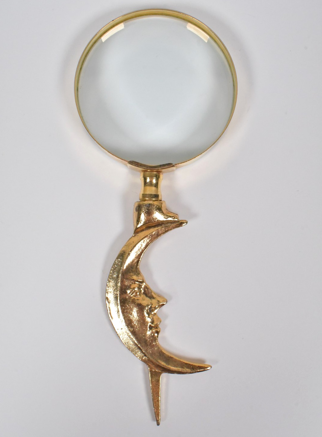 Vtg Gold Tone Smiling Crescent Moon Face Magnifying Glass