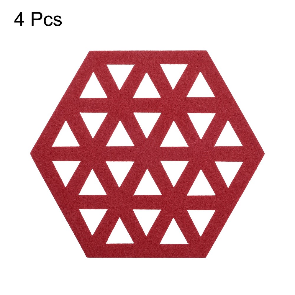 Felt Coasters 4pcs Hexagonal Pads Coasters Red