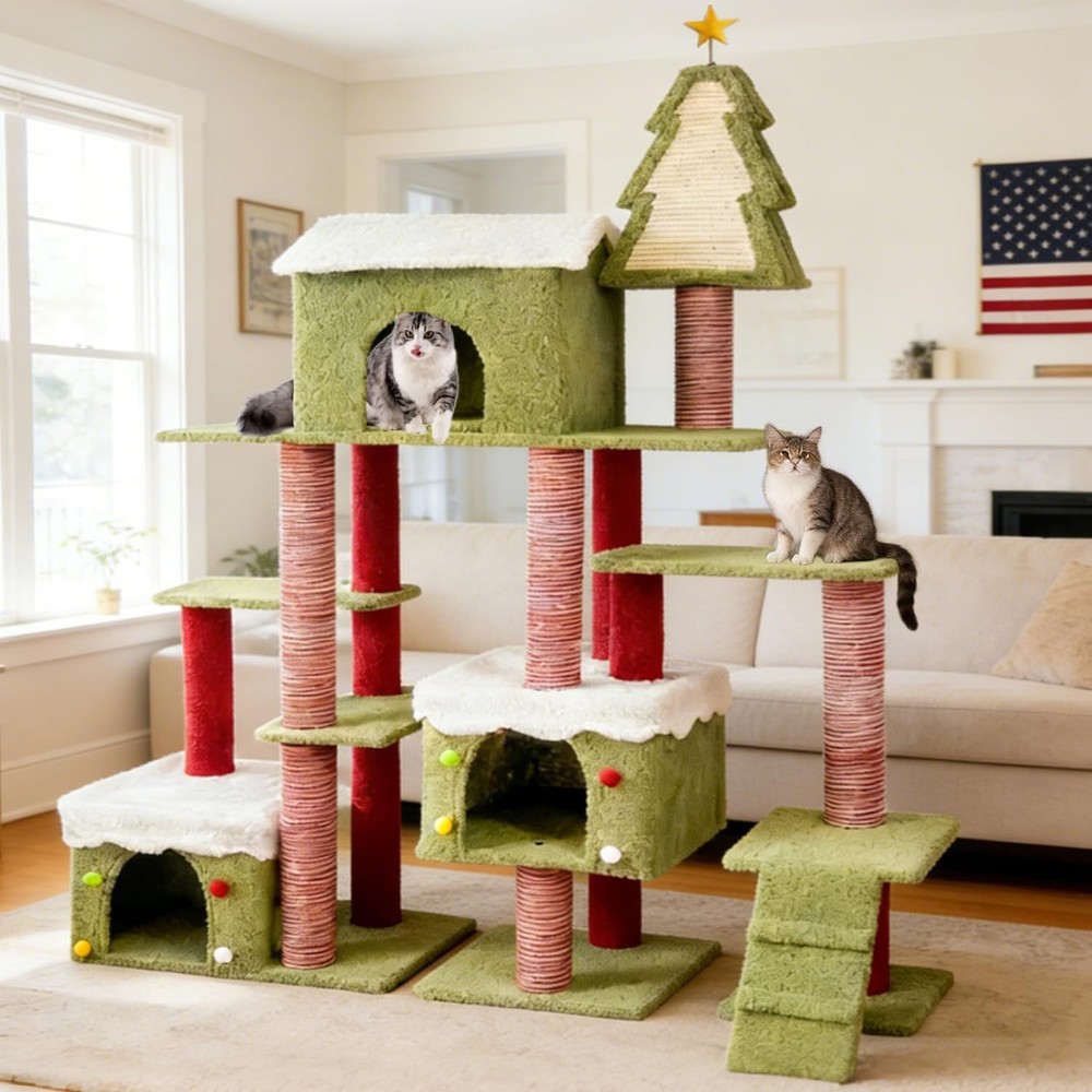 Tall Cat Tree Perch for Large Cats, Cat Tower Indoor Multi-Level Activity Tower