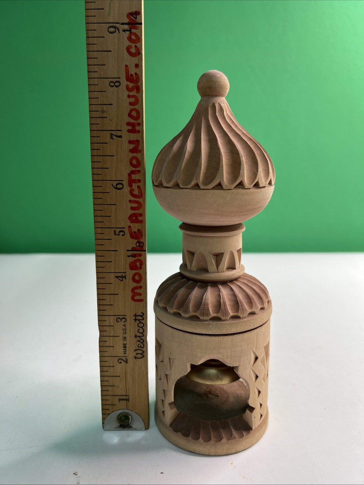 Vintage Hand Carved Wood Russian Bell Folk Art Souvenir 8.5 Inches