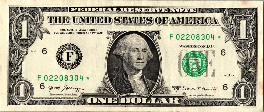 2017 F Star note one dollar bill regular run