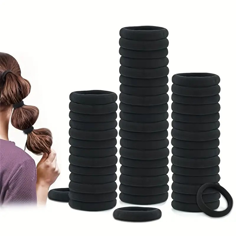 50PCS Black Hair Ties for Women No Damage Elastic Hair Bands for Thick hair