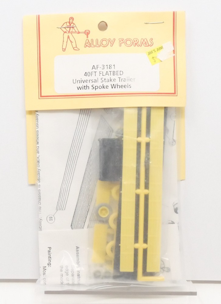 Alloy Forms 3181, 40' Flatbed Universal Stake Side Trailer Kit, Spoke Wheels, HO