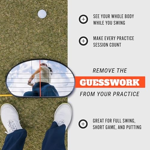 Alignment Mirror with 2 Alignment Rods, Portable Golf Training Aid for Swing