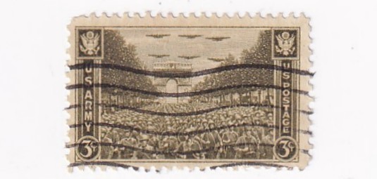 STAMP US SCOTT 934 "US Troops & L' Arc de Triomphe" 3 CENT 1945 USED WAVE - E