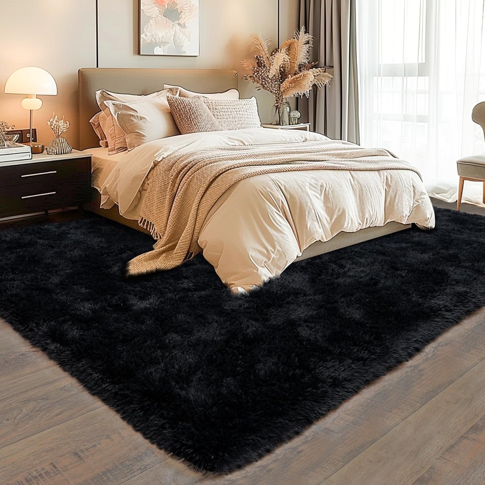 Dssimo Black Rug for Bedroom, Super Fluffy 4x6 4' x 6' (Rectangular),