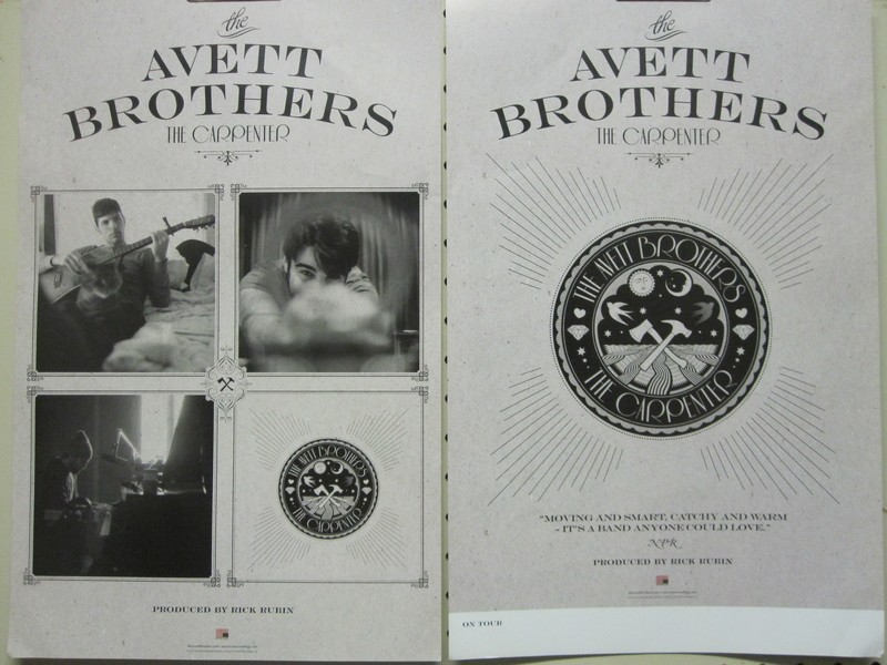 Avett Brothers 2012 The Carpenter 2 Sided Promo Poster Flawless New Old Stock