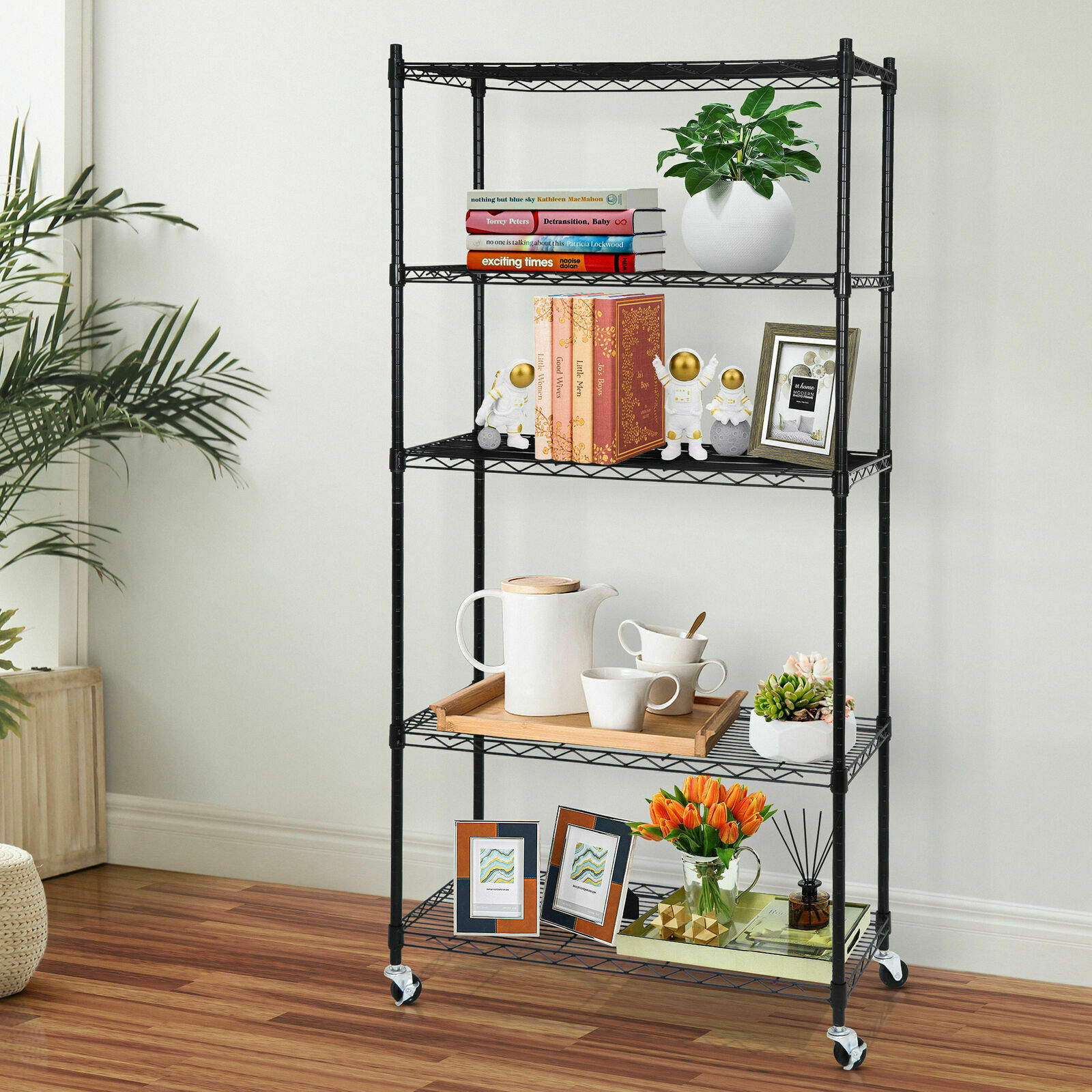 5 Tier Wire Shelves Rack Storage Unit Rolling with 4 Wheels Casters Large Space