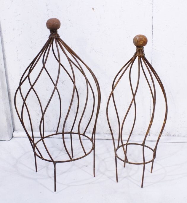 27" Plant Support Garden Trellis Topiary, Round Wrought Iron Beatrice Obelisk