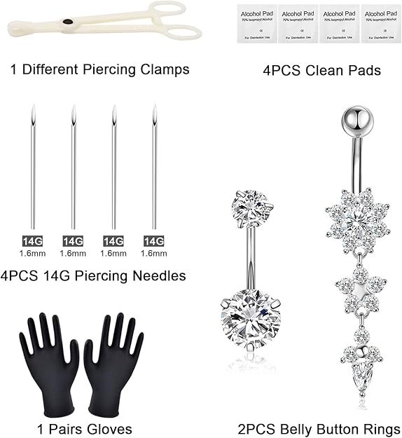 Belly Piercing Kit 13Pcs Belly Button Piercing Kit Includes 2Pcs 14G Belly Bu...