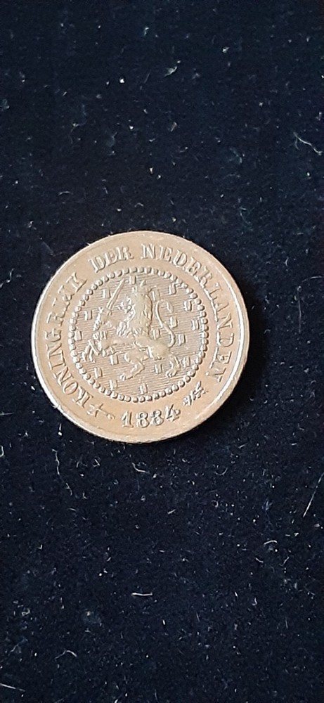 1884 NETHERLANDS HALF 1/2 CENT COIN extra fine