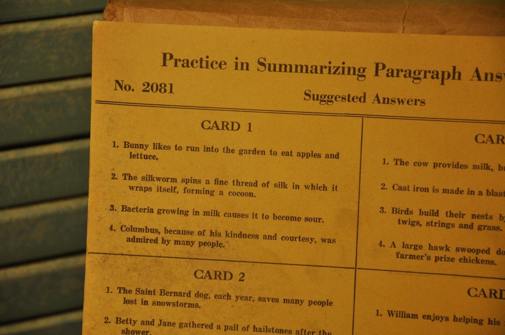 1925 Summarizing Paragraphs Self Supervised Seat Work 7th 8th Grade Learning Mat