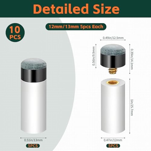 Pool Cue Tips Replacement Kit - Screw On Pool Stick Tips, Billiard White