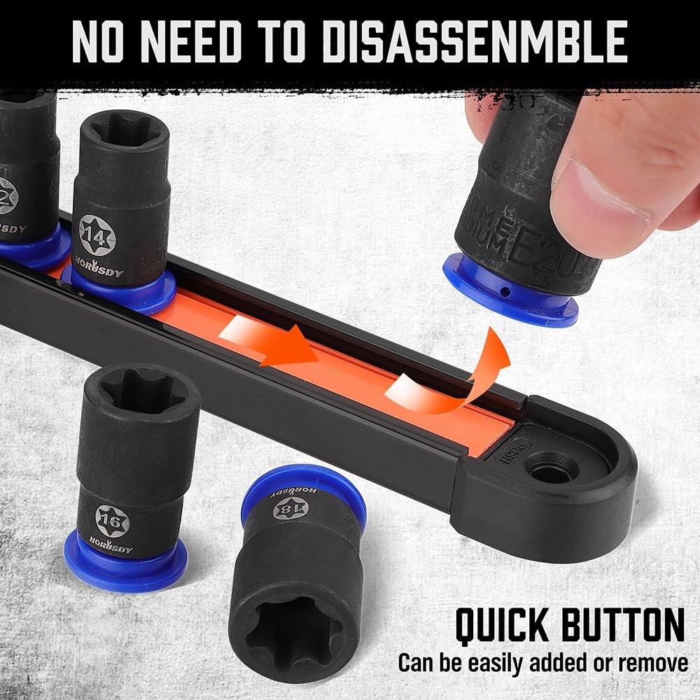 HORUSDY E-Torx Socket Set 13-Piece External | E4-E20, Black