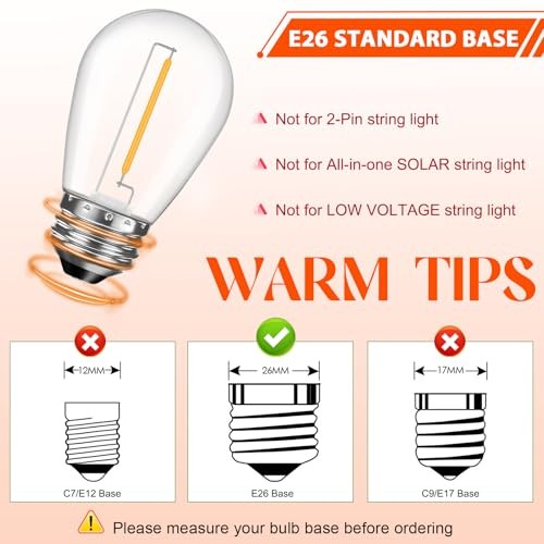 S14 LED Bulbs for Outdoor String Lights, Shatterproof Replacement 36 Pack Warm