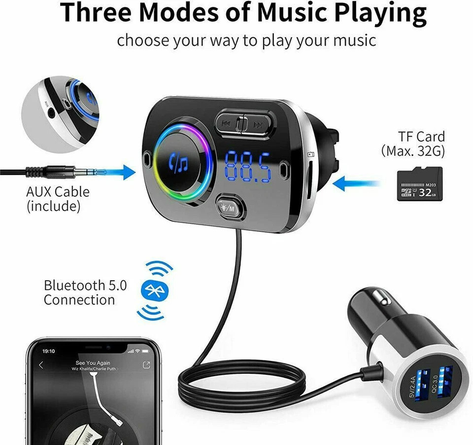 Handsfree Bluetooth FM Transmitter Wireless Radio Adapter Car Kit Mp3 Player USB