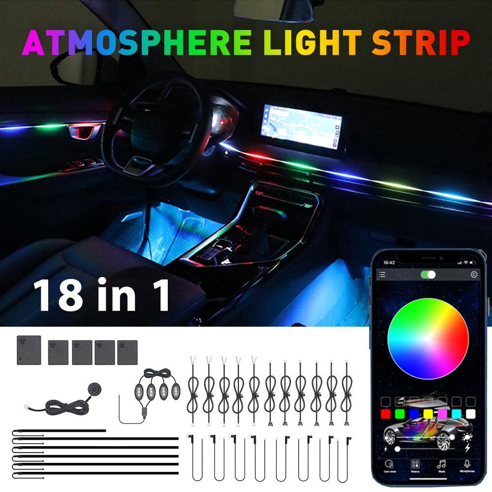 18in1 Car Atmosphere Interior LED Acrylic Guide Fiber Optic Ambient Lights Decor
