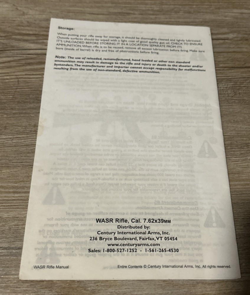 WASR type Sporting Rifles Owner’s Manual