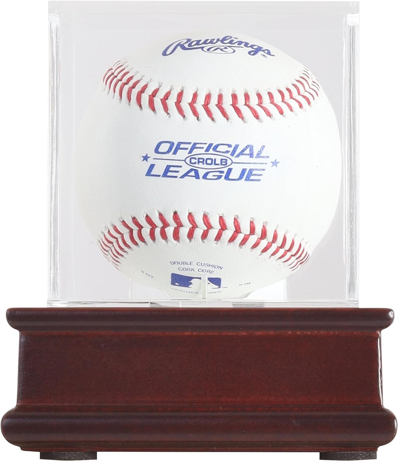 Baseball Holder Display Case Cube, Cherry Finish Wood Stand UV Protection Cube