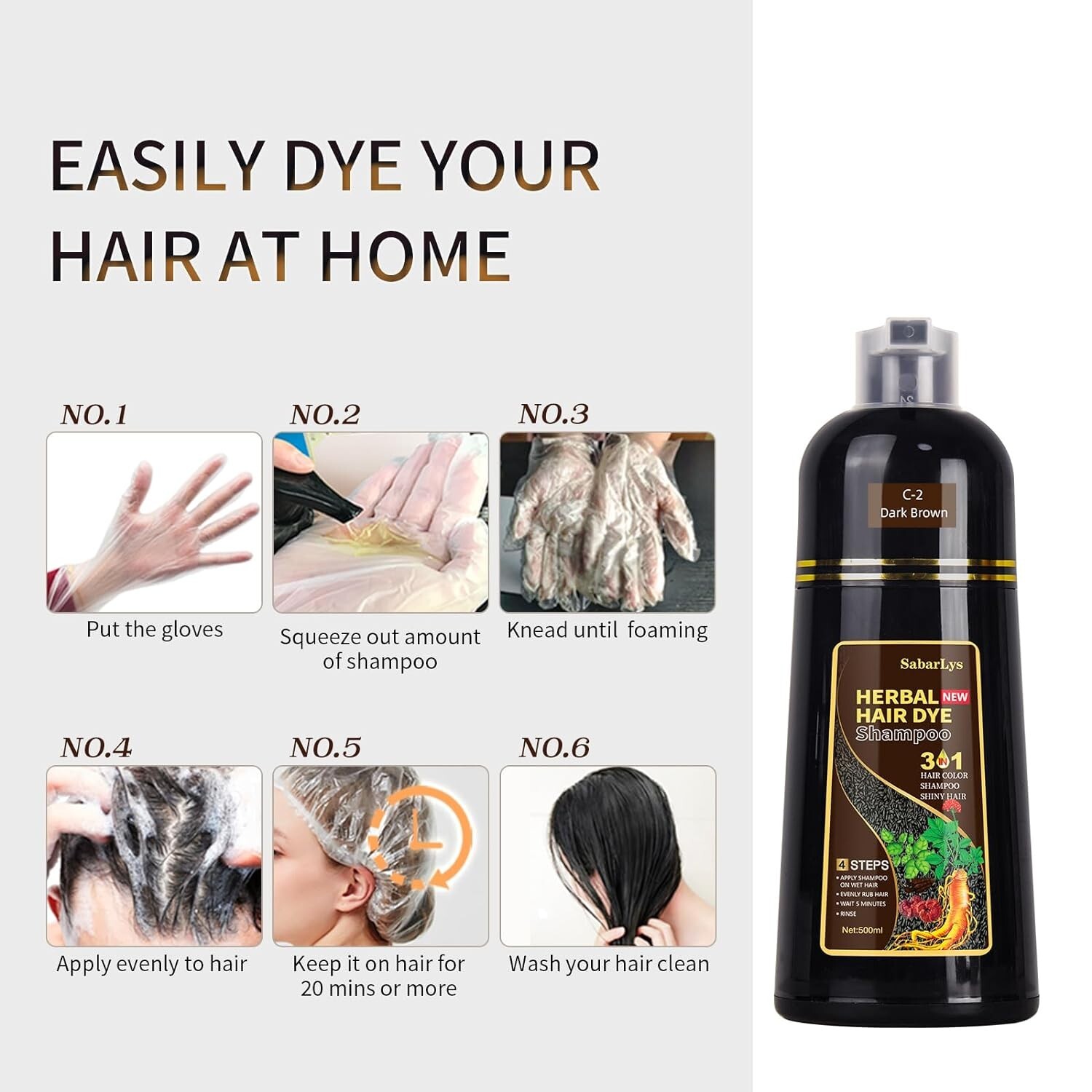 Hair Dye Shampoo 3 in 1 for Women & Men 100% Gray Hair Coverage Champu Con Tinte