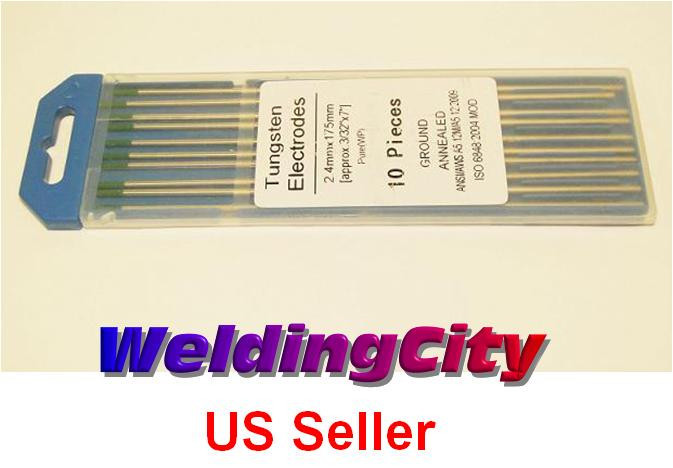 WeldingCity® 10-pk TIG Welding Tungsten Electrode Pure (Green) 3/32" x 7" | USA