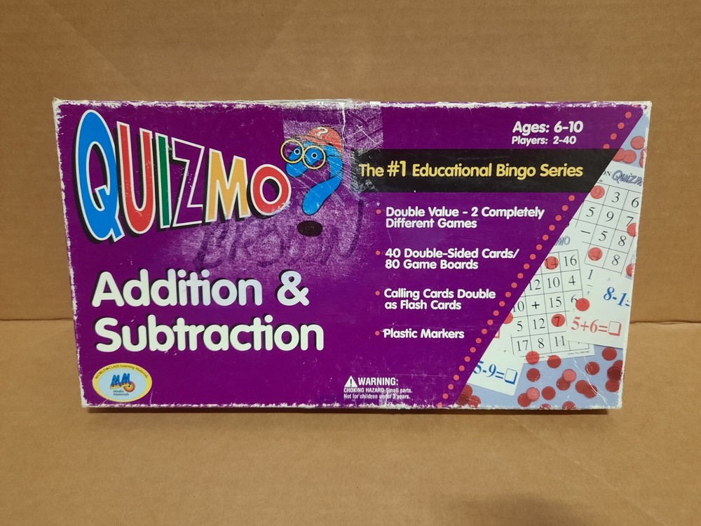 QUIZMO Addition & Subtraction Educational Bingo Game Flash Cards Learning Used