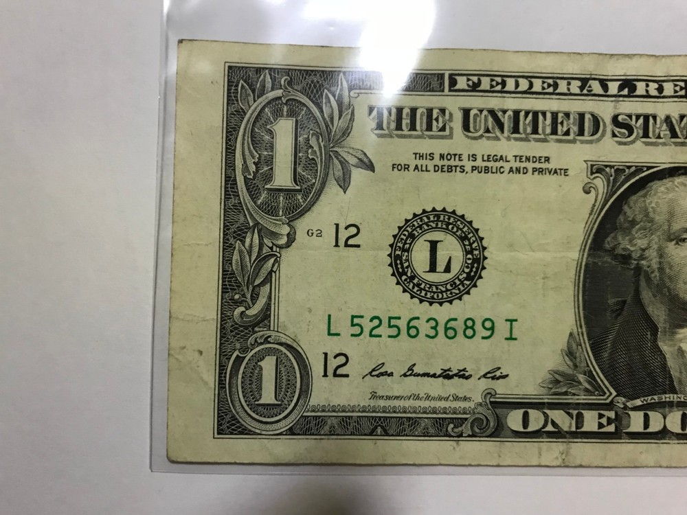  $1 One Dollar Bill misaligned Cut Error left to right