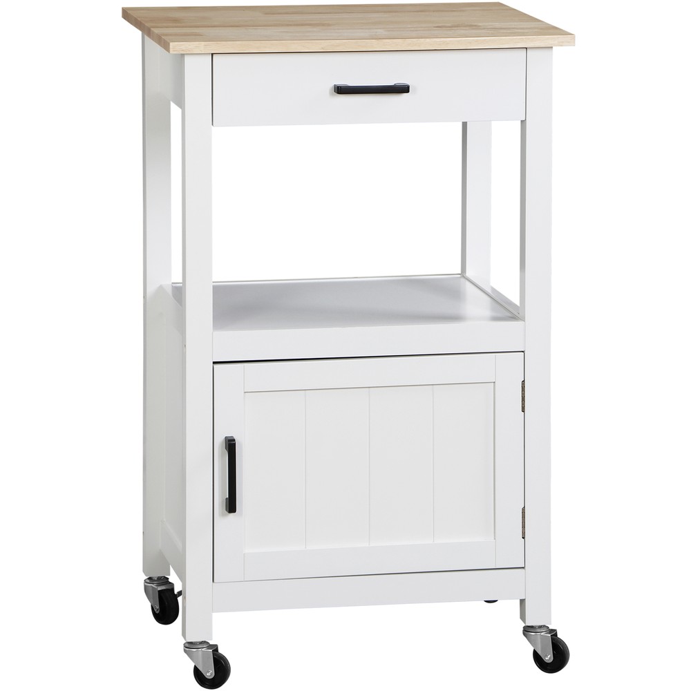 Kitchen Island Rolling Storage Trolley Dining Storage Shelf W/ 360° Wheels White