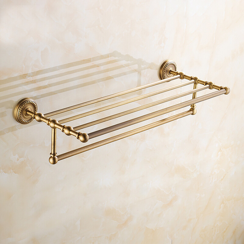 Antique Brass Wall Mounted Towel Rack Bathroom Hotel Rail Holder Storage Shelf