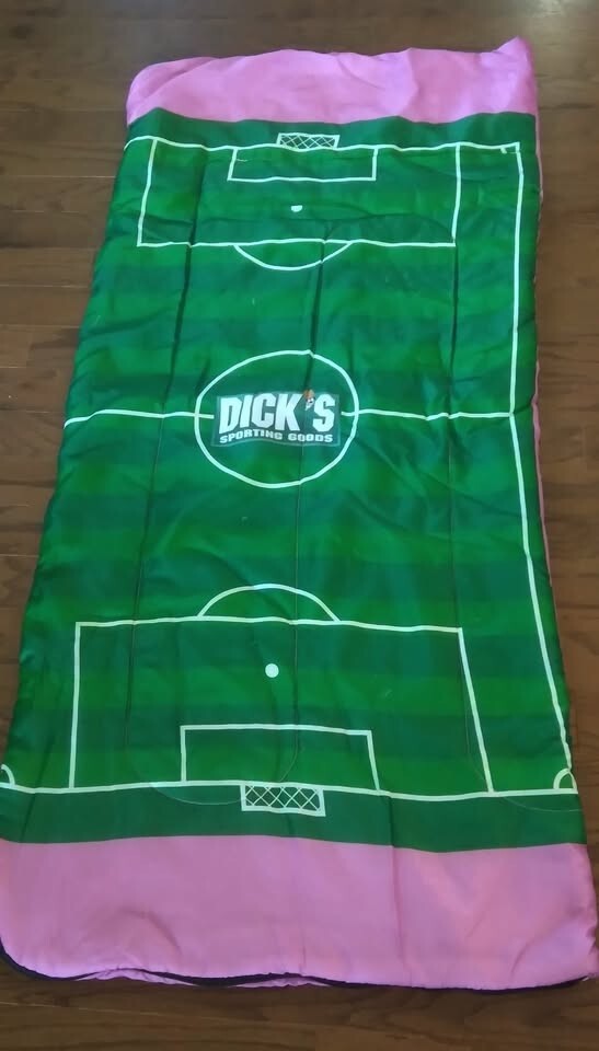 Nice Dick's Soccer-Themed Sleeping Bag in Backpack Carrying Case