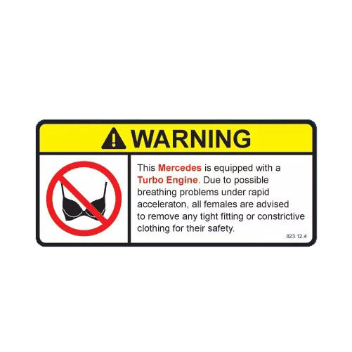 Turbo Engine Warning No Bra Self Adhesive Sticker Decal