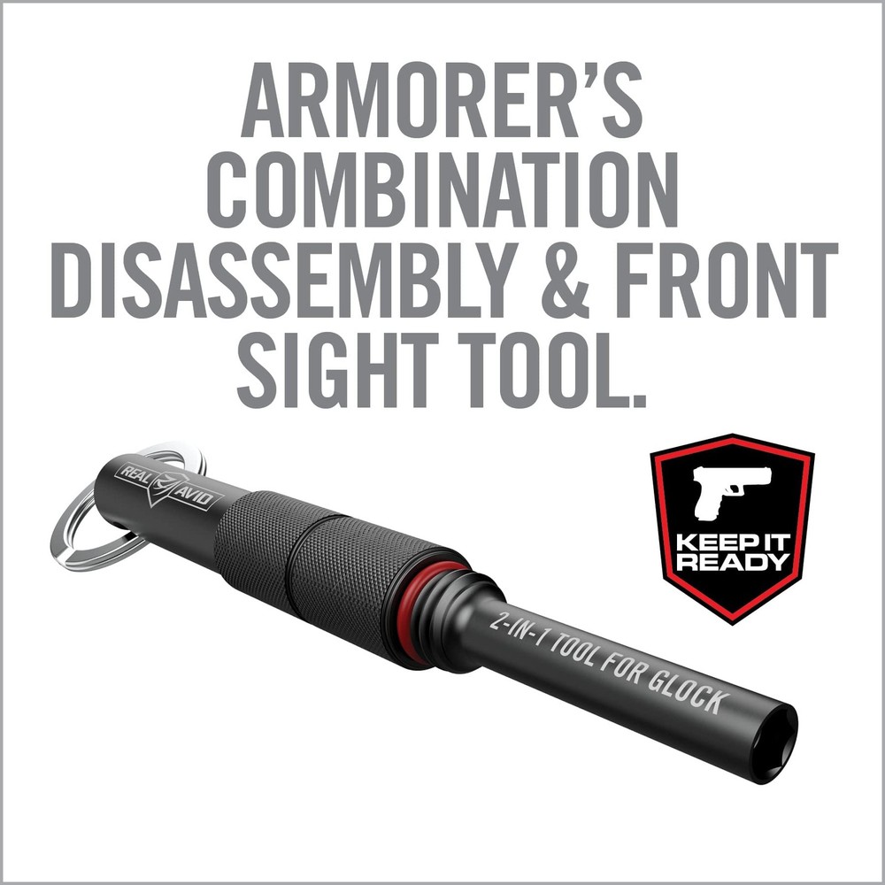 Real Avid 2-in-1 Tool for Glock Handguns, Includes Front Sight & Black