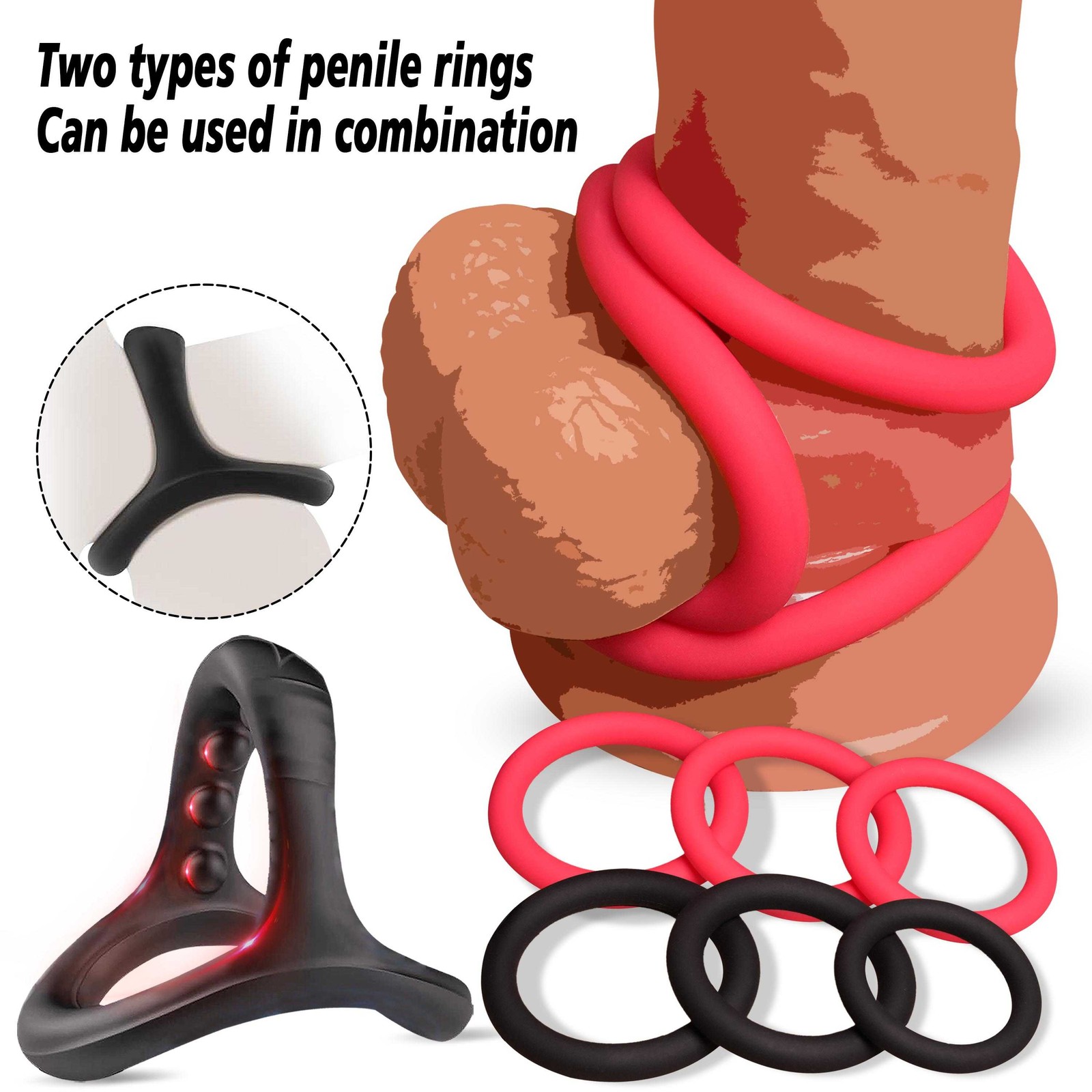 7PCS Silicone Cock Ring Super Stretchy Strong Stay Hard Penis Rings Men Sex Toys