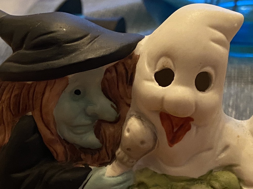 Halloween Ceramic Light Up Witch, Ghost + Small Bonus Figures - Tested works
